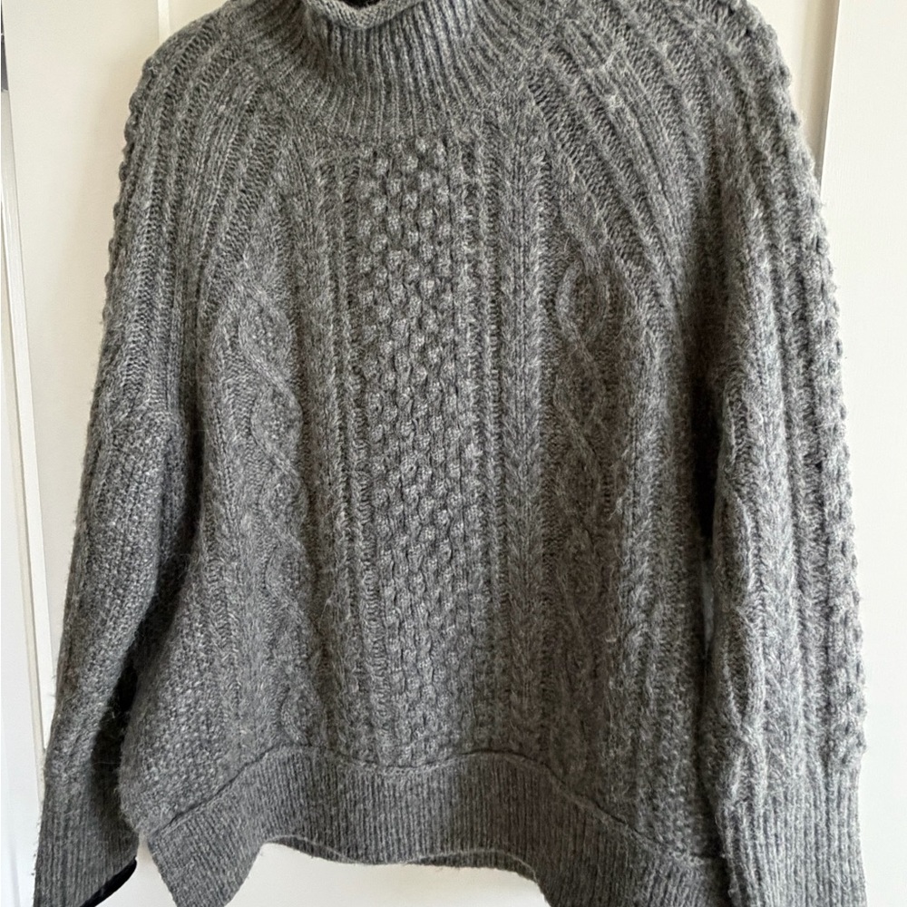 Alex Mill Gray Cable Knit Turtleneck Sweater